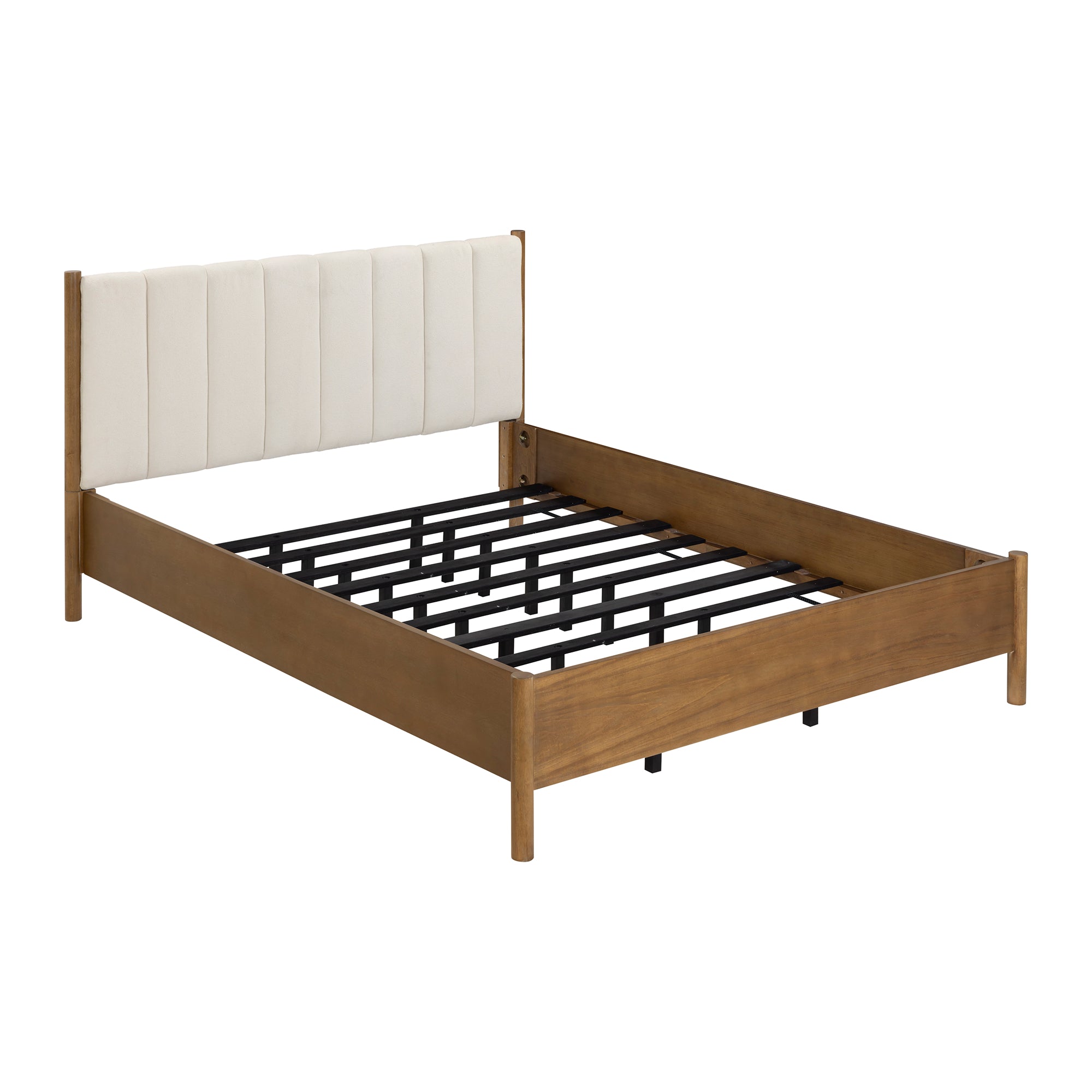 Mid Century Modern Queen Bed Frame and Arched Nightstand Set Light Brown - Nathan James