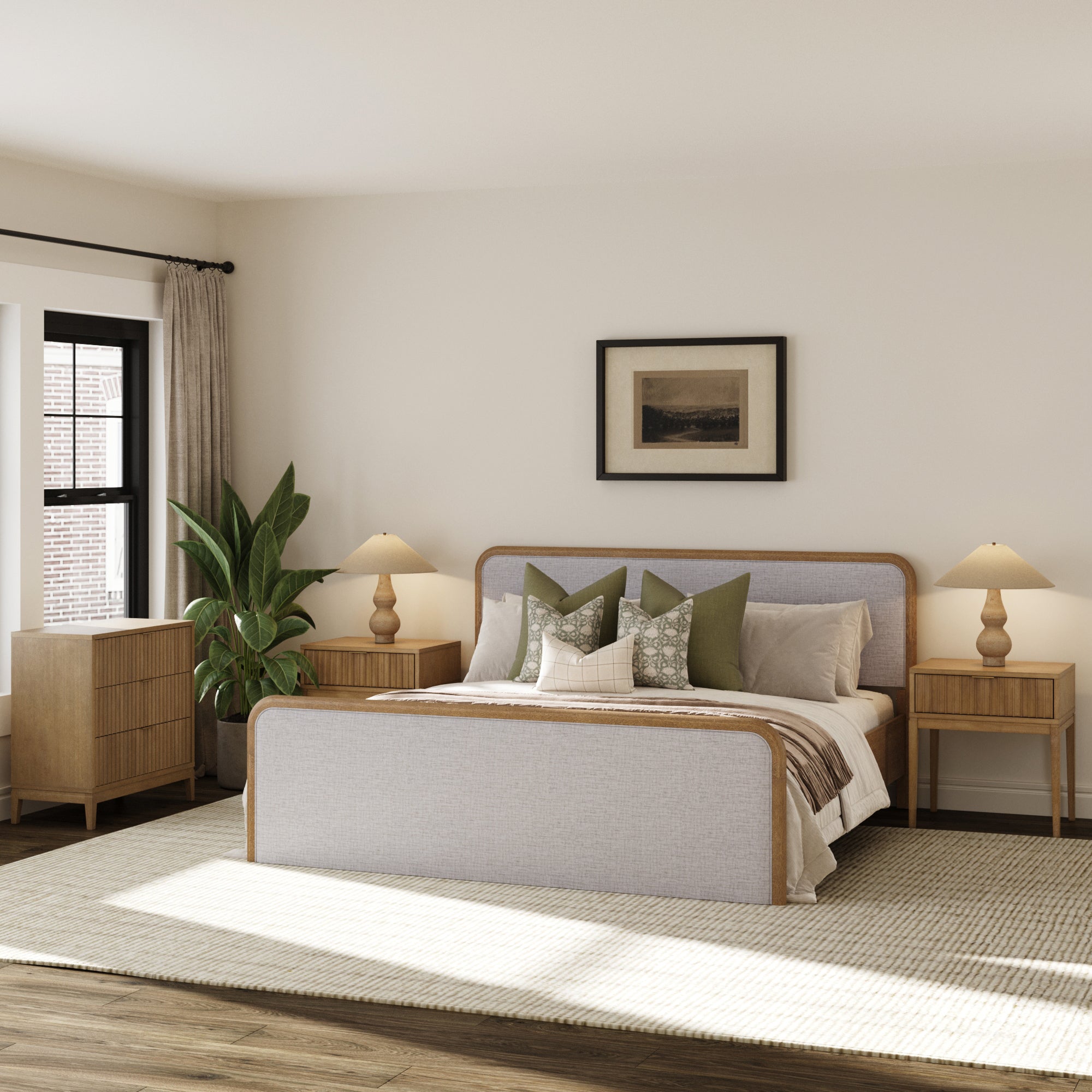 Fluted King Bed Frame with Solid Wood Dresser and Nightstand Set Gray/Light Brown - Nathan James