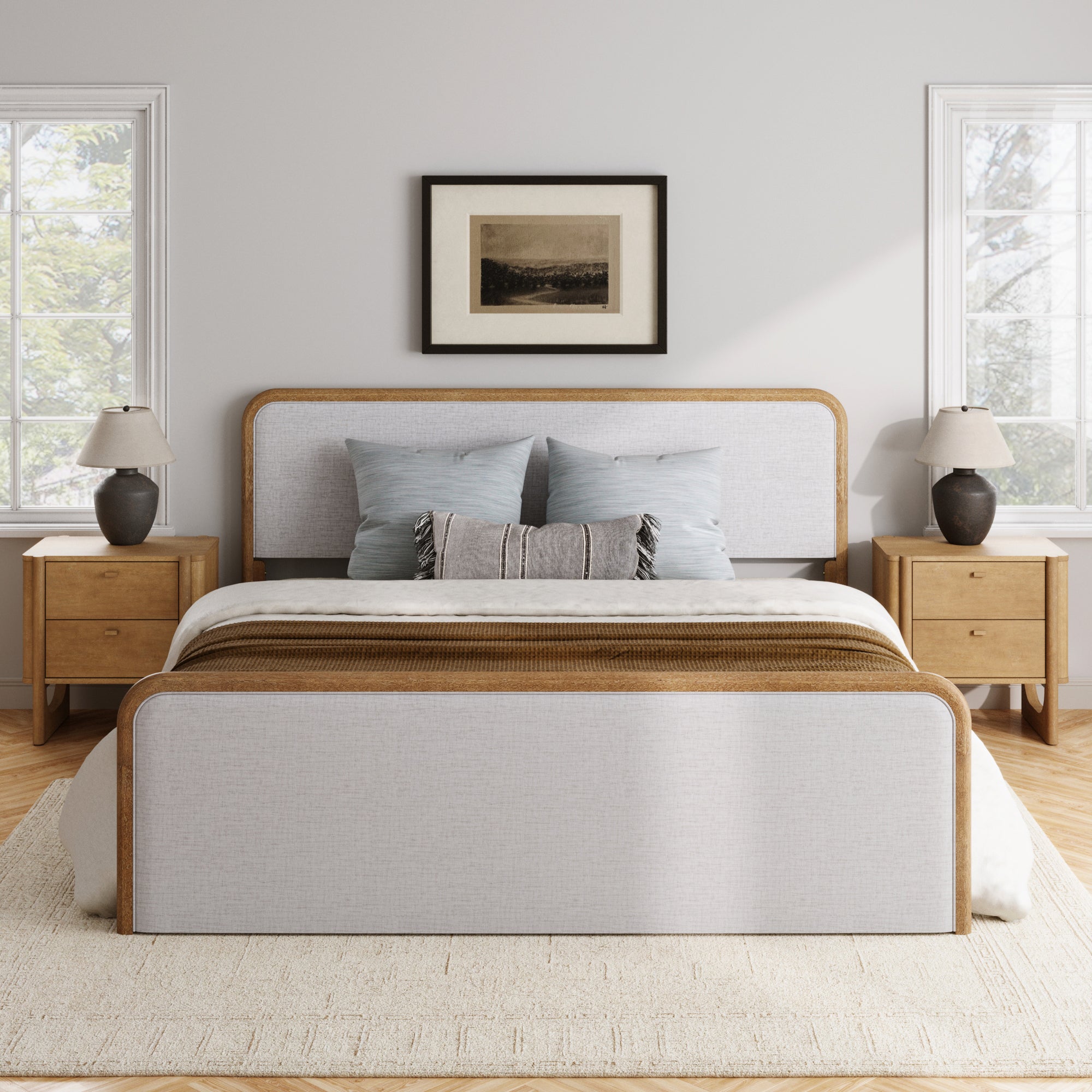 Wooden King Bed Frame with 2 - Drawer Nightstand Set Gray/Light Brown - Nathan James
