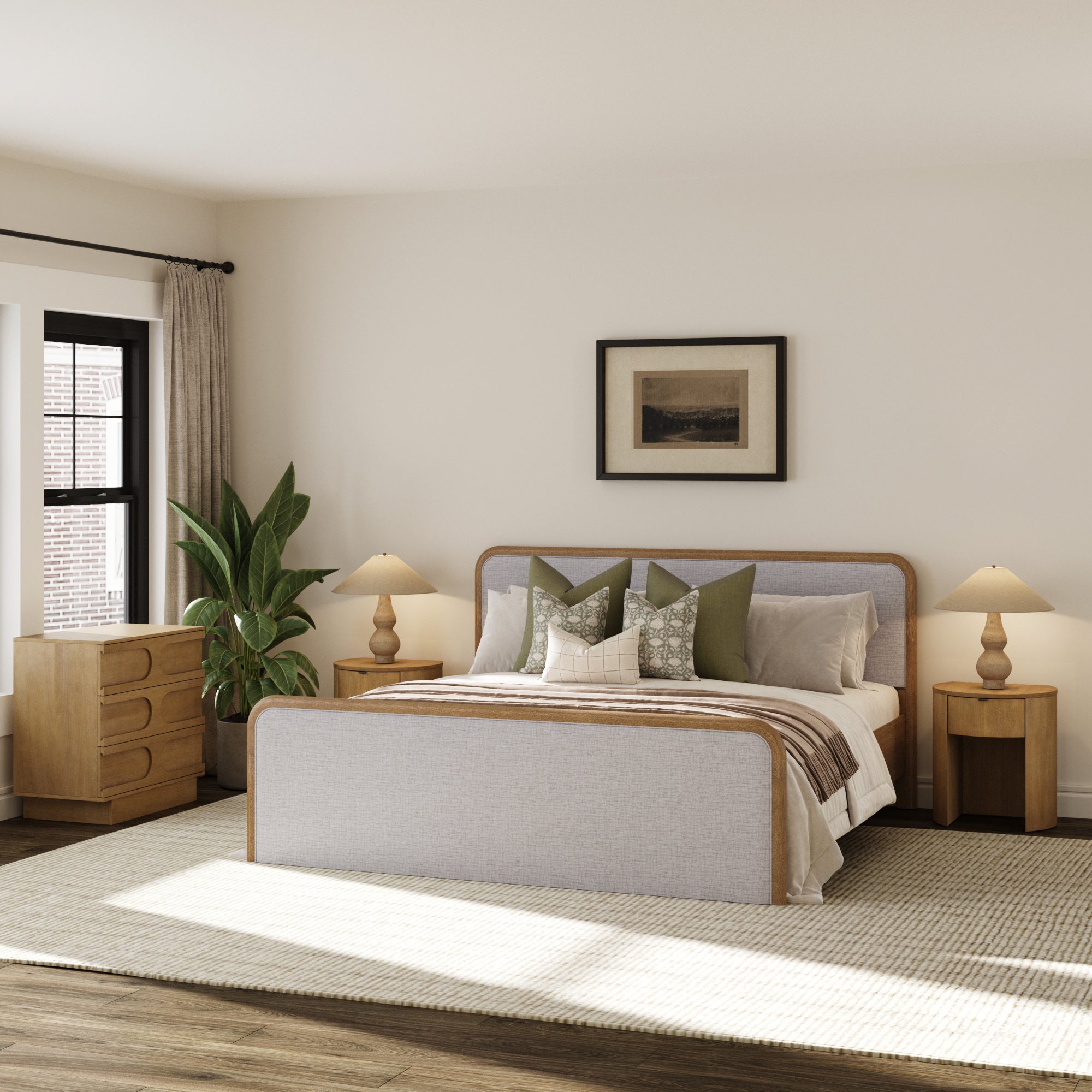 King Bedroom Set with 1 Arched Dresser and 2 Nightstands Gray/Light Brown - Nathan James