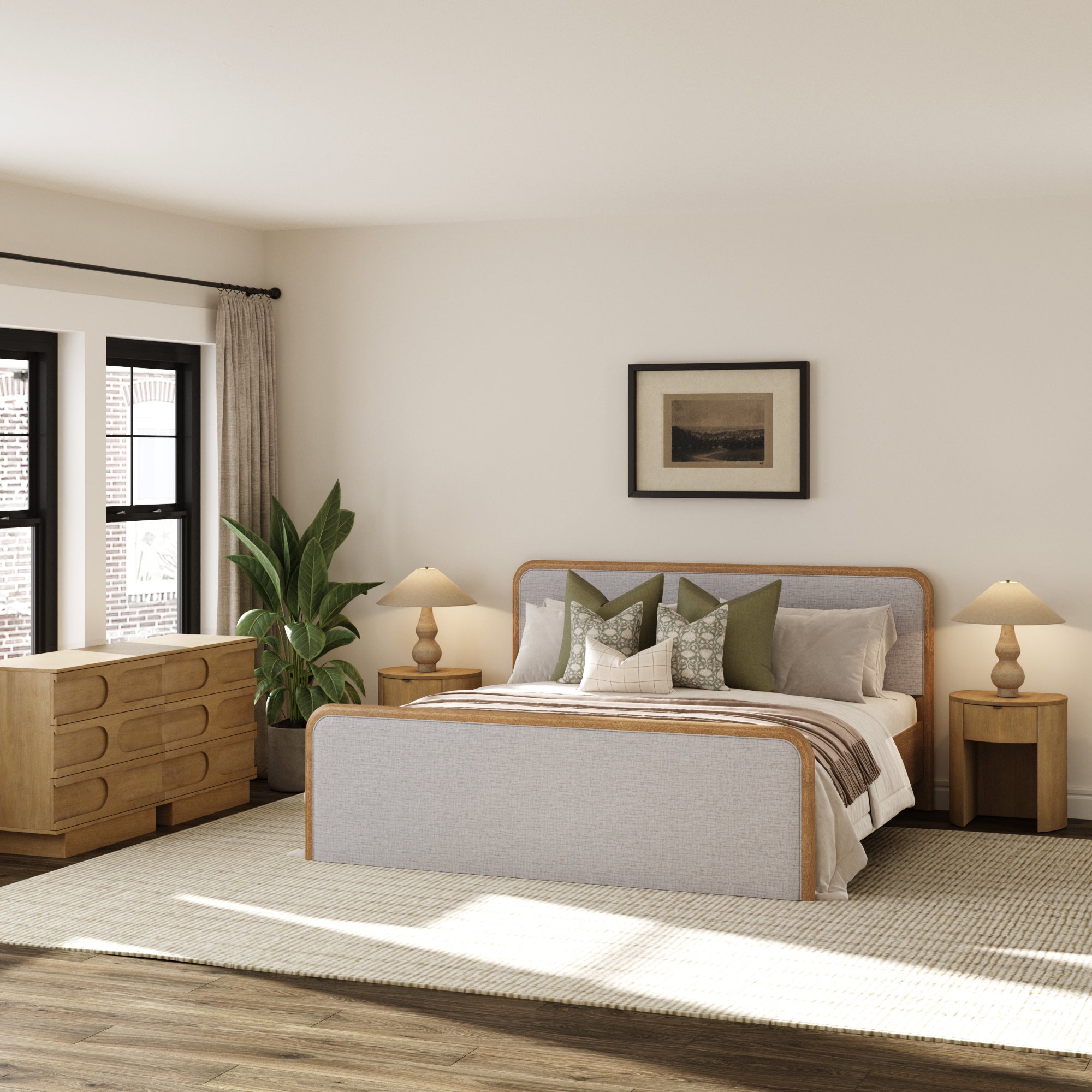 King Bedroom Set with 2 Arched Dressers and 2 Nightstands Gray/Light Brown - Nathan James