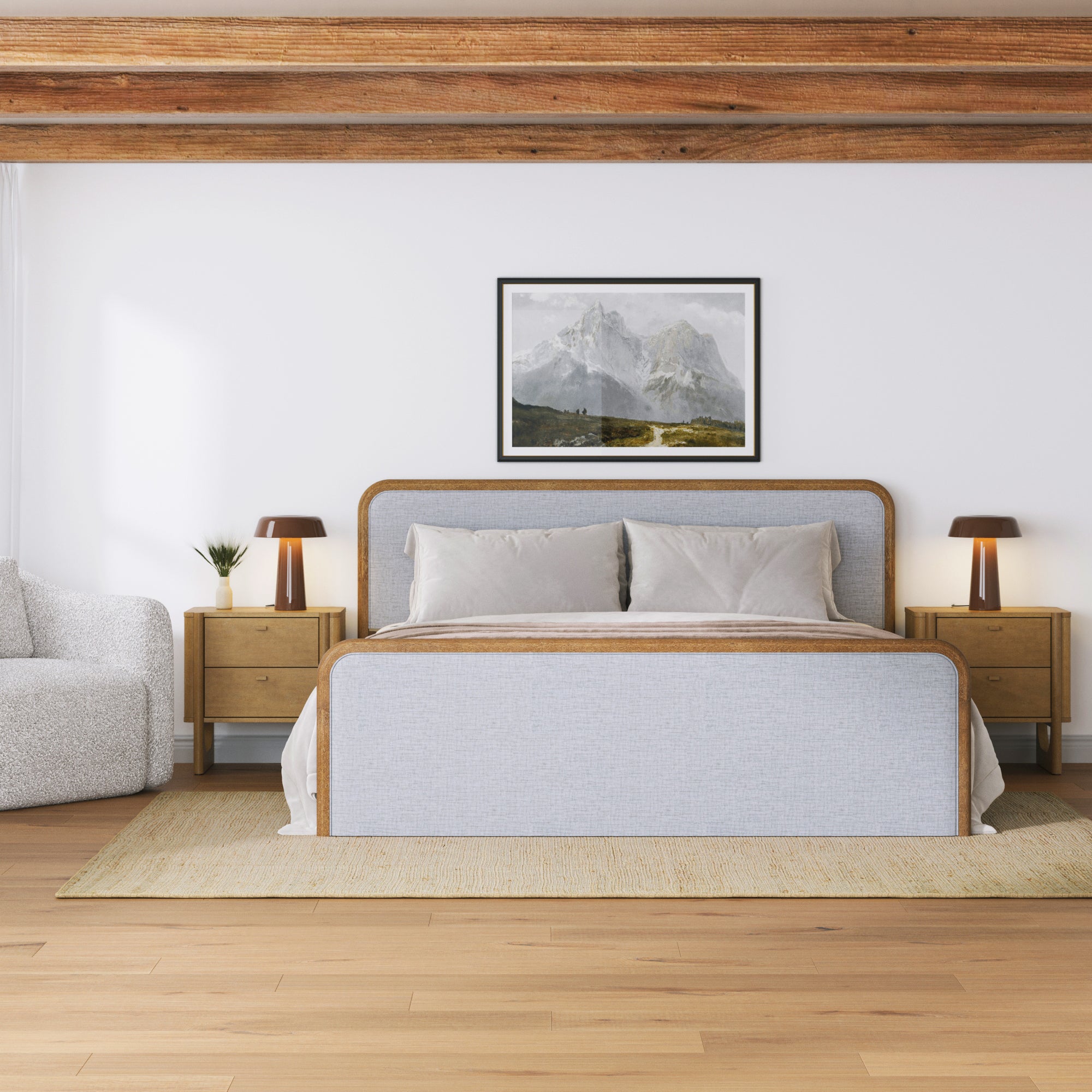 Wooden King Bed Frame with 2 Nightstands Set Gray/Light Brown - Nathan James