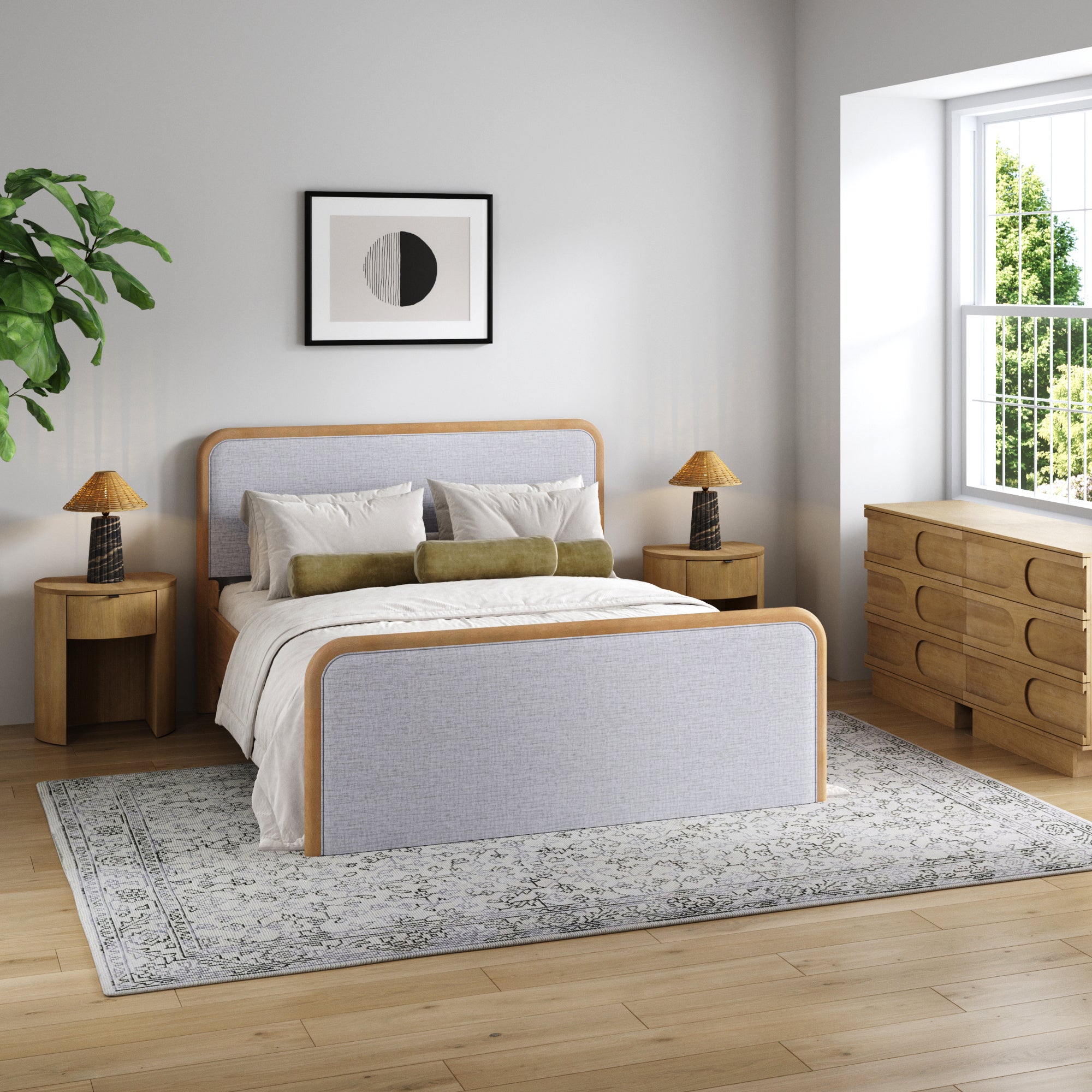 Queen Bedroom Set with 2 Arched Dressers and 2 Nightstands Gray/Light Brown - Nathan James