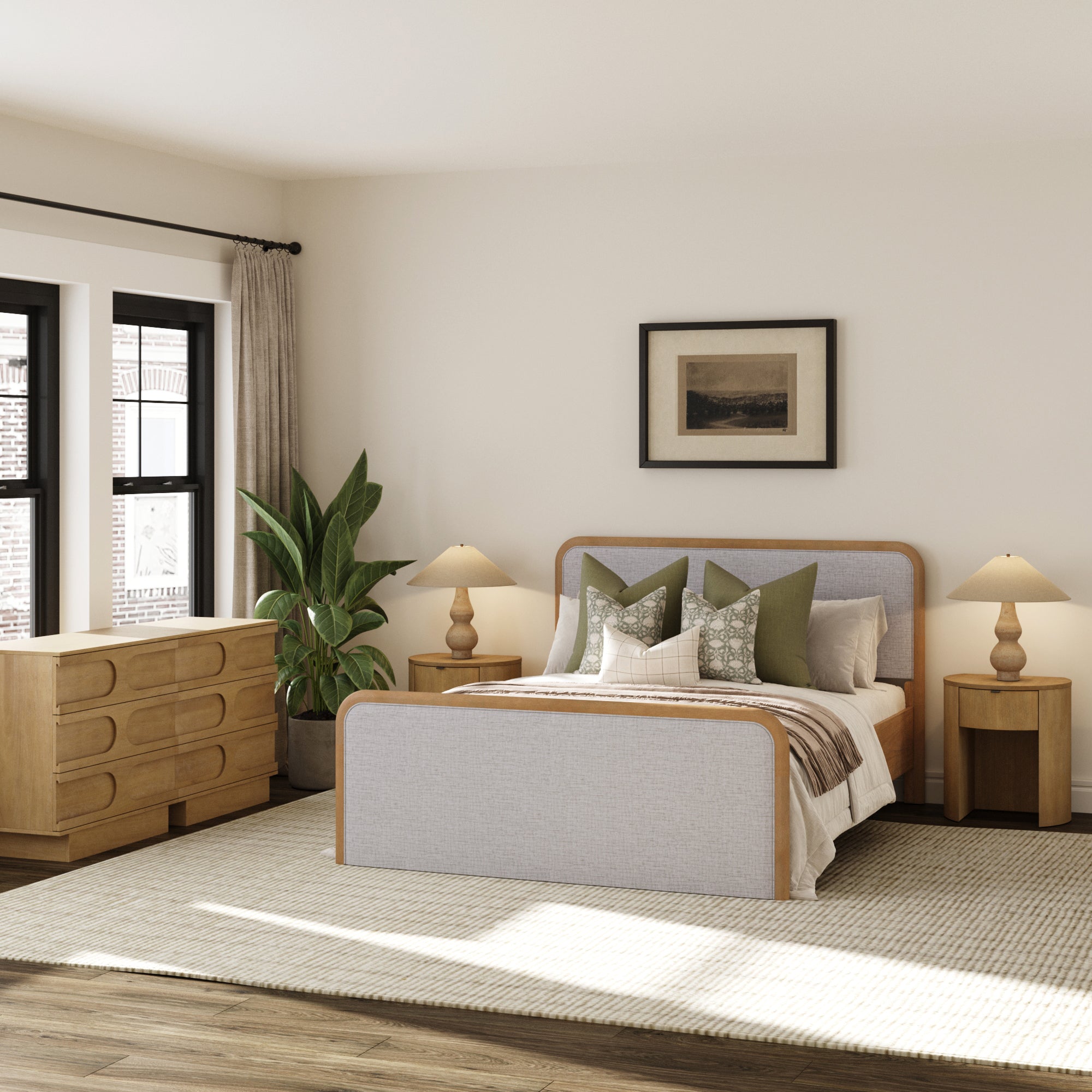 Queen Bedroom Set with 2 Arched Dressers and 2 Nightstands Gray/Light Brown - Nathan James