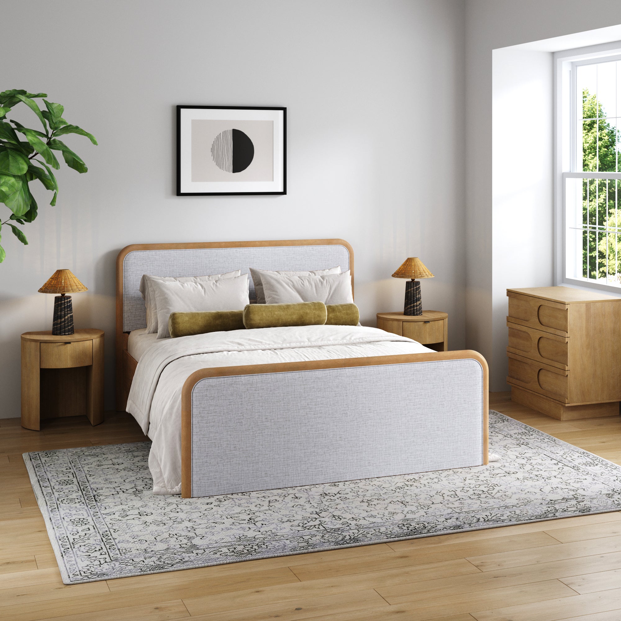 Queen Bedroom Set with 1 Arched Dresser and 2 Nightstands Gray/Light Brown - Nathan James
