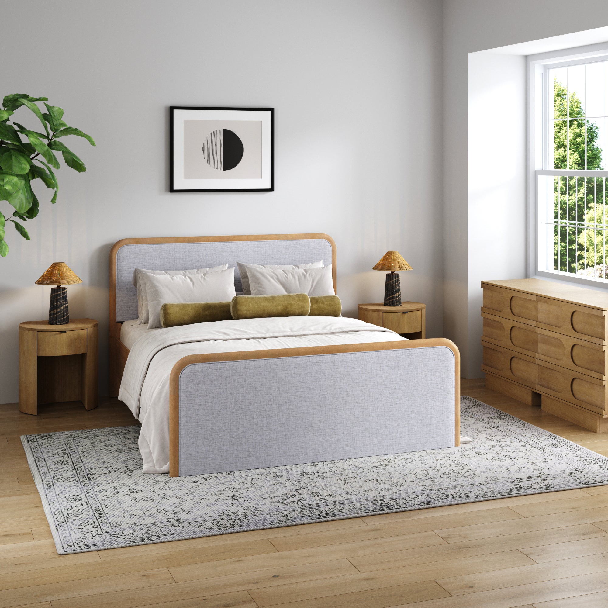 Queen Bedroom Set with 2 Arched Dressers and 2 Nightstands Gray/Light Brown - Nathan James