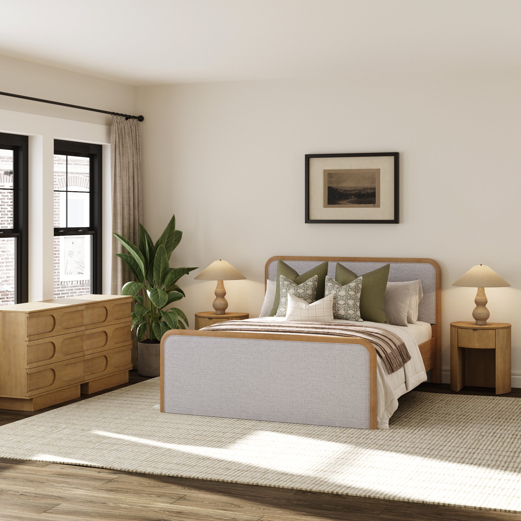Queen Bedroom Set with 2 Arched Dressers and 2 Nightstands Gray/Light Brown - Nathan James