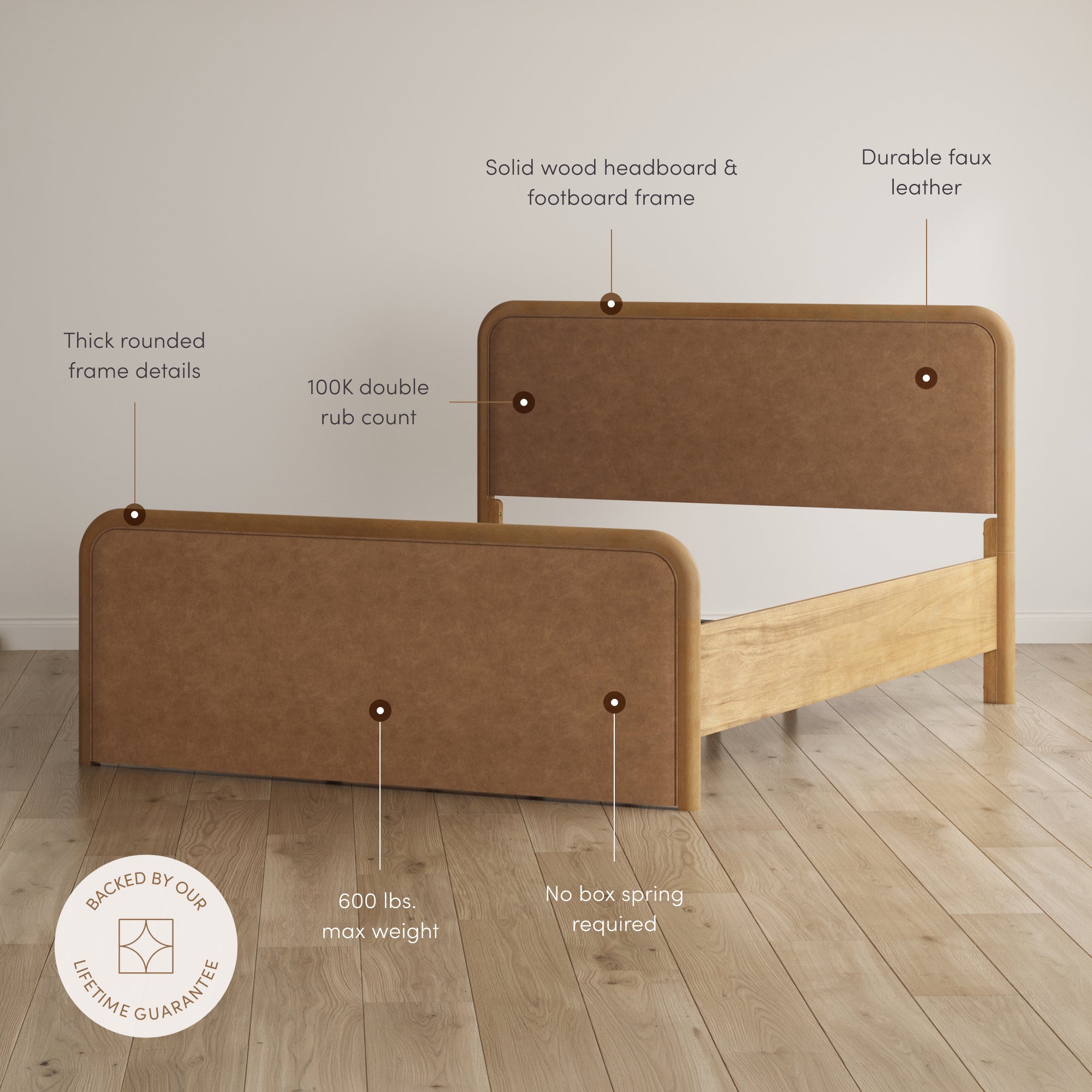 Queen Rounded Faux Suede Bed Frame with 2 Nightstands Light Brown - Nathan James