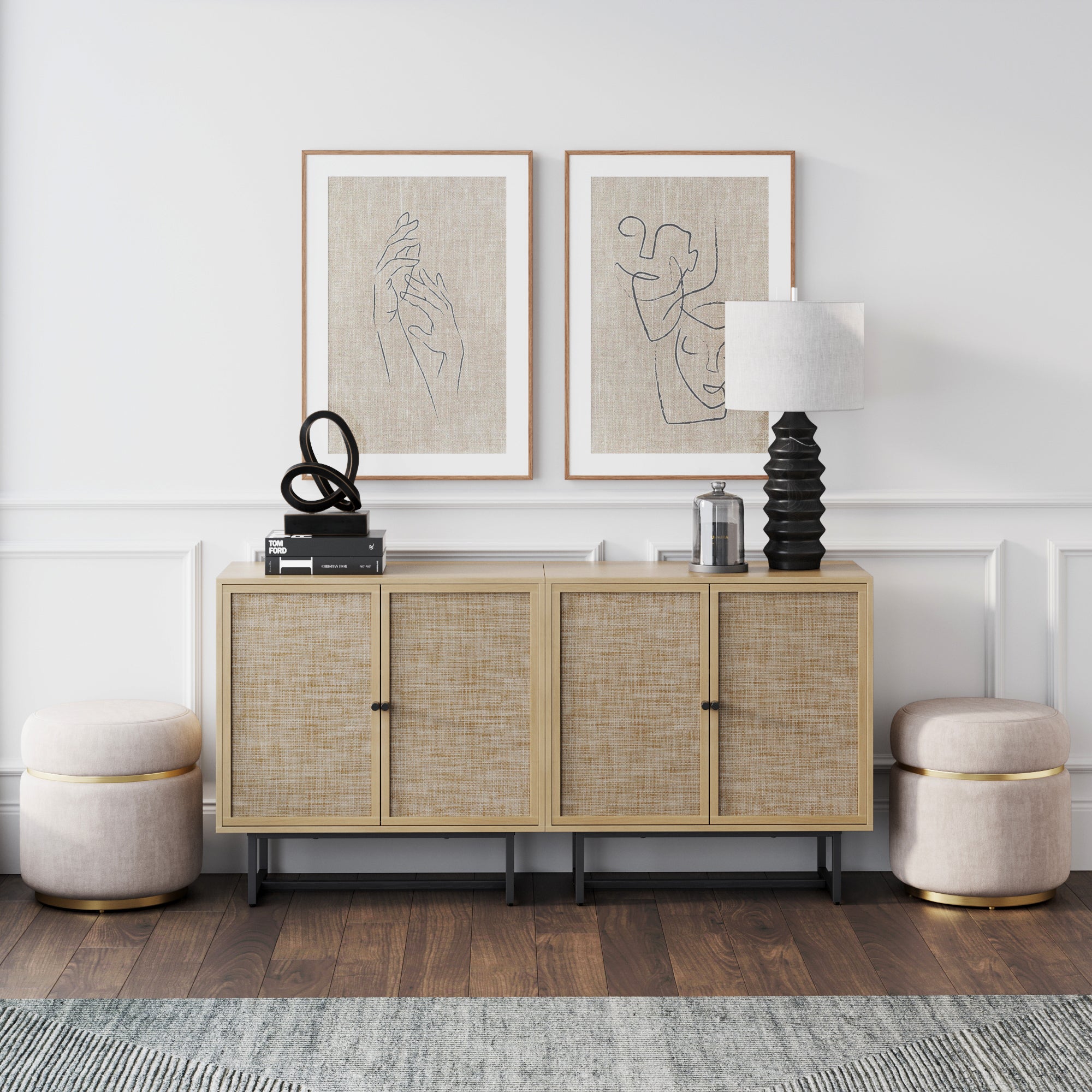 Kova Credenza Rattan Oak Set of 2 | Nathan James