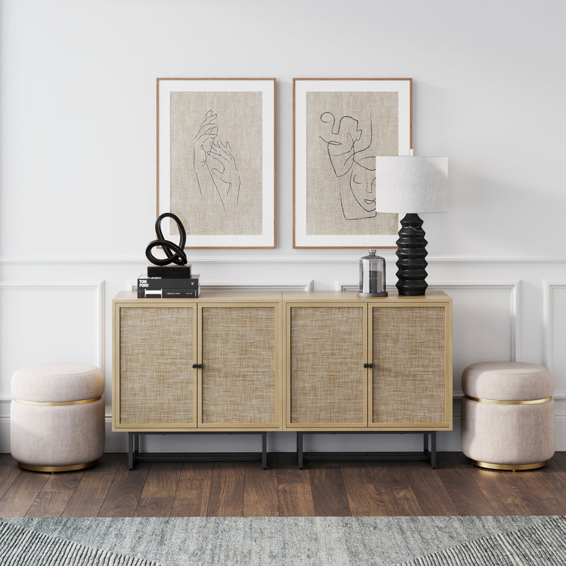 Boho Kova Set of 2 Rattan Wood Light Oak Cabinet | Nathan James