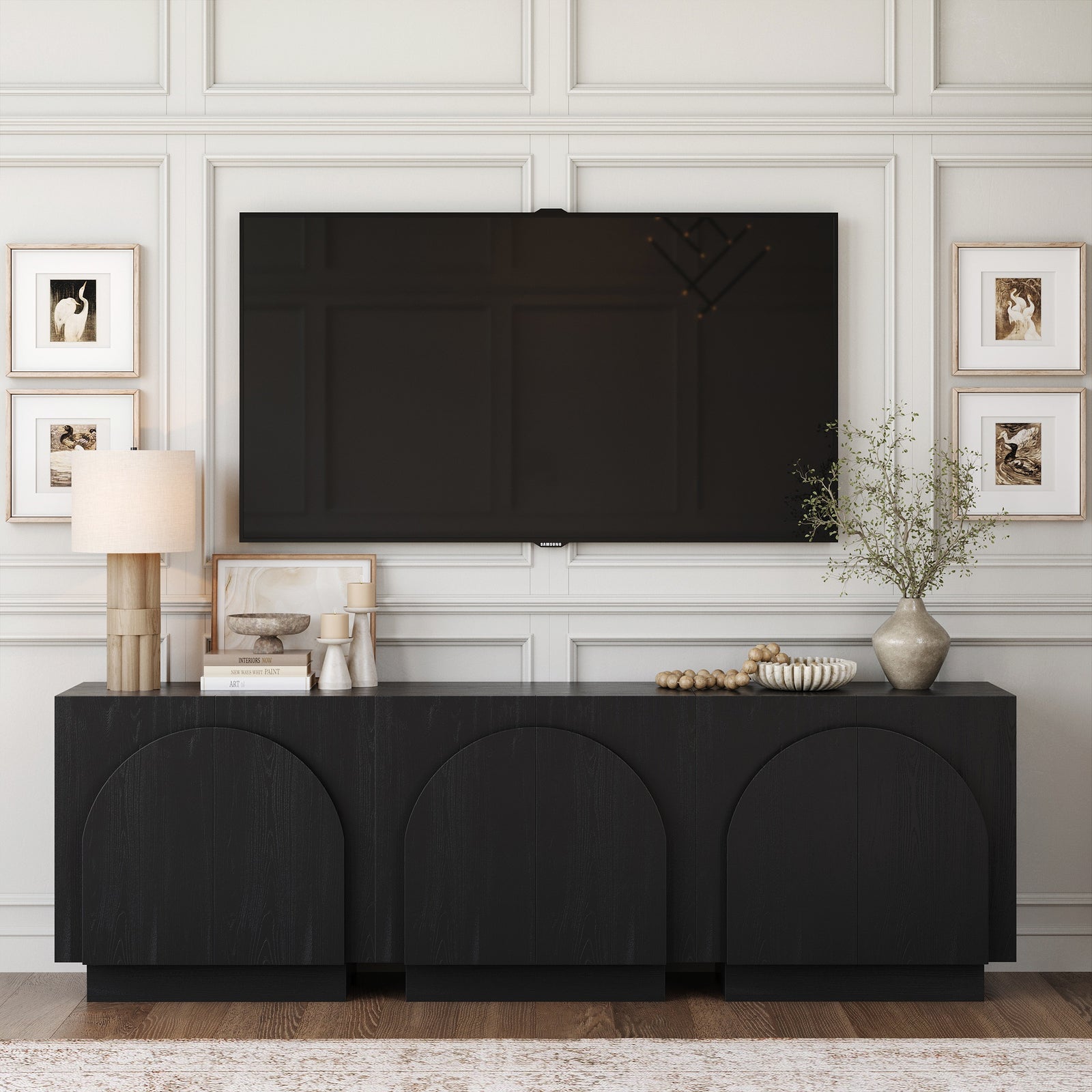 Iris Wood Mid-Century Arched Cabinet Black Set of 3 | Nathan James