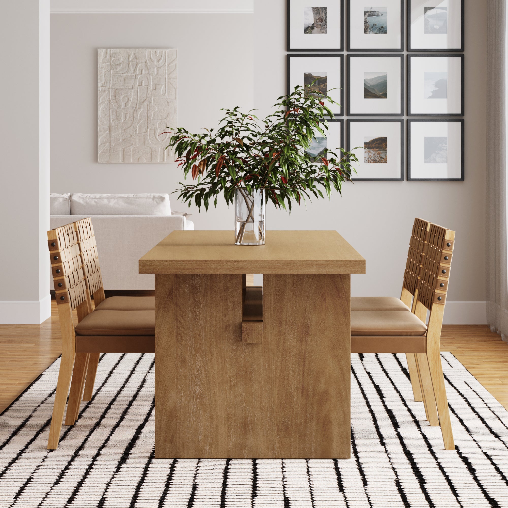 Mid-Century Woven Dining Set Light Brown (4 Chairs)