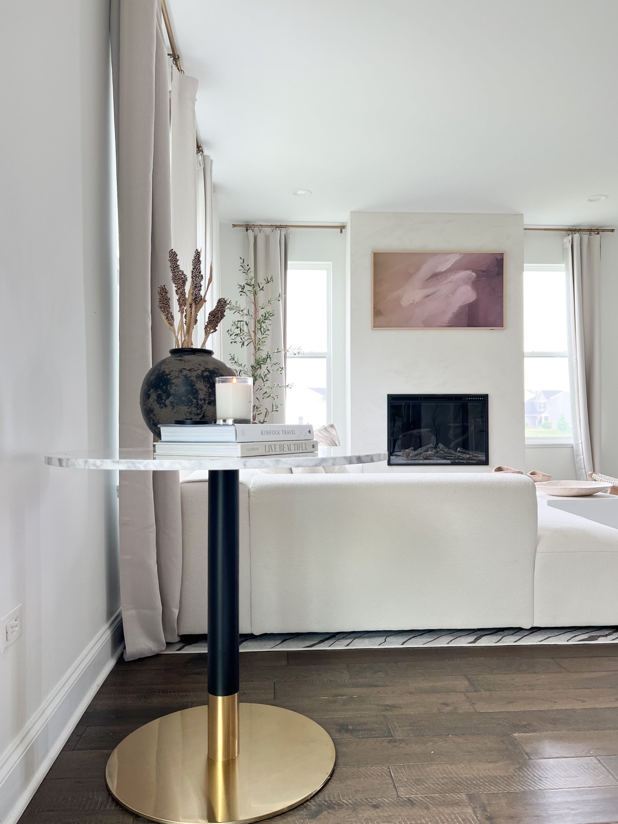 Lucy Round Dining Table Faux White Marble Pedestal Base Nathan James