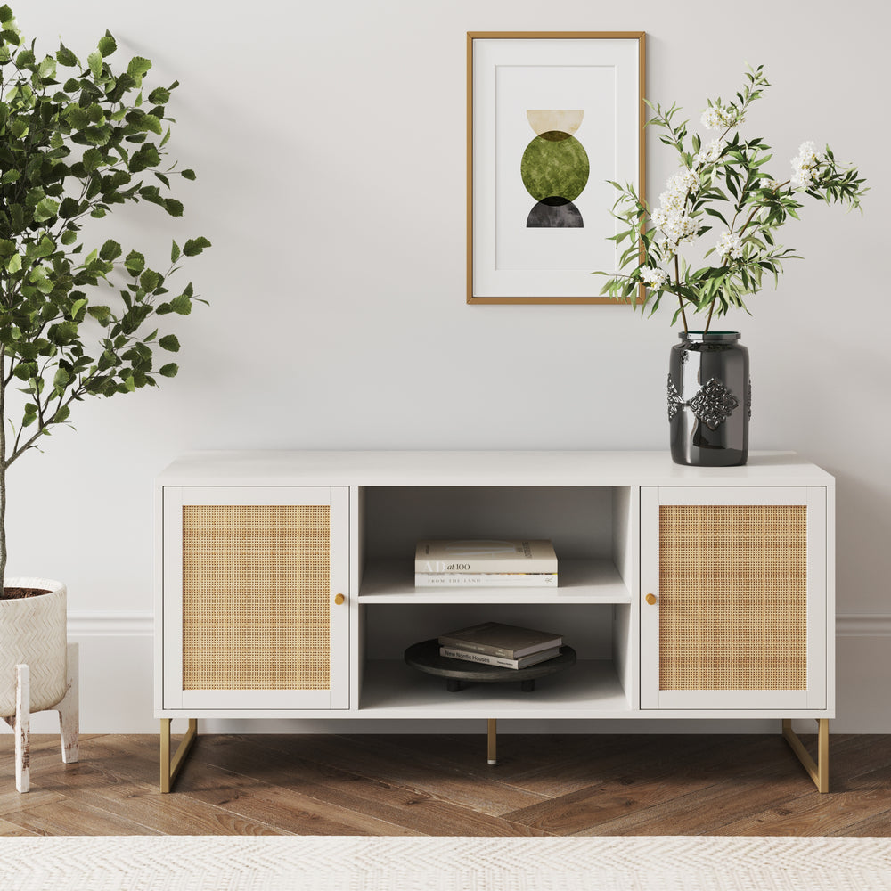 Boho Mina Rattan TV with Storage Doors Nathan James