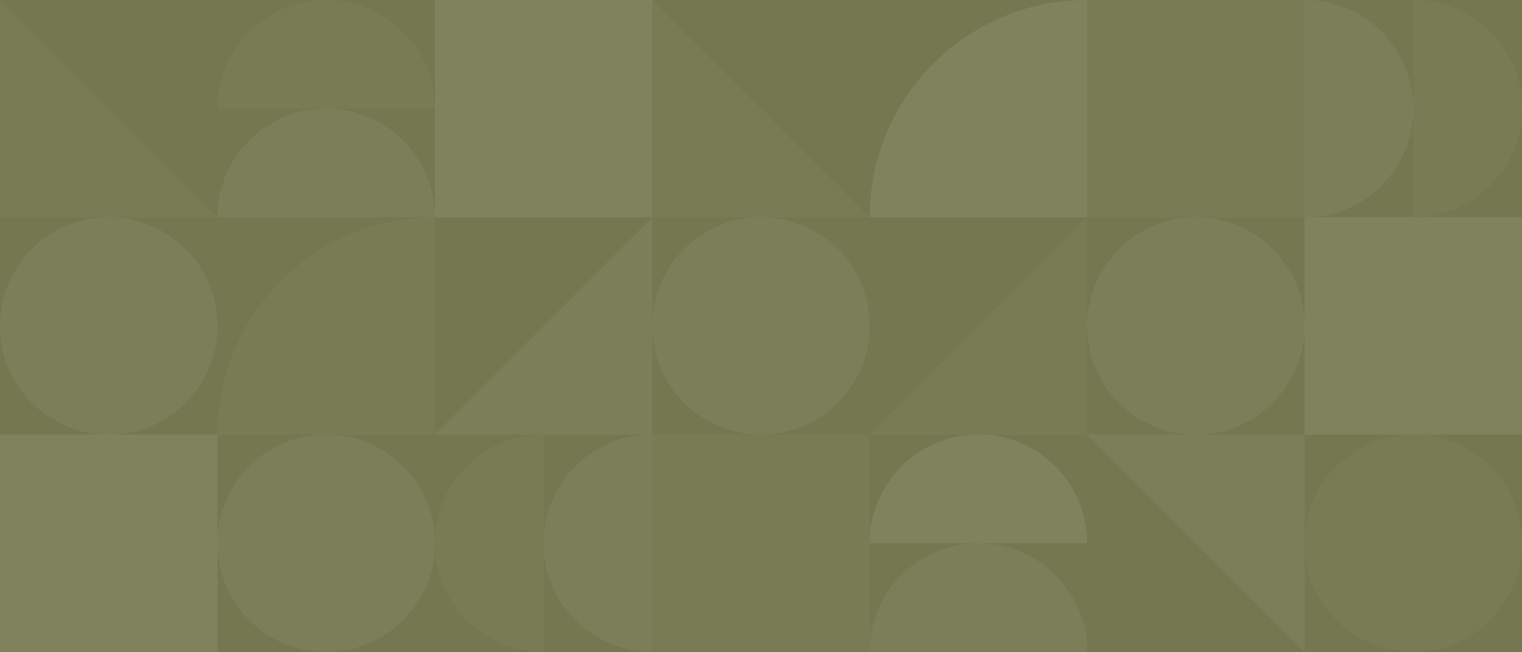 Abstract geometric pattern with various shades of green, featuring overlapping circles, semicircles, triangles, and rectangles arranged in a grid layout.