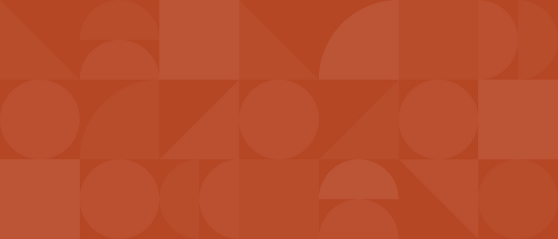 Abstract pattern with various geometric shapes, including circles, semicircles, and triangles, arranged in a grid. The entire image uses different shades of orange-red.