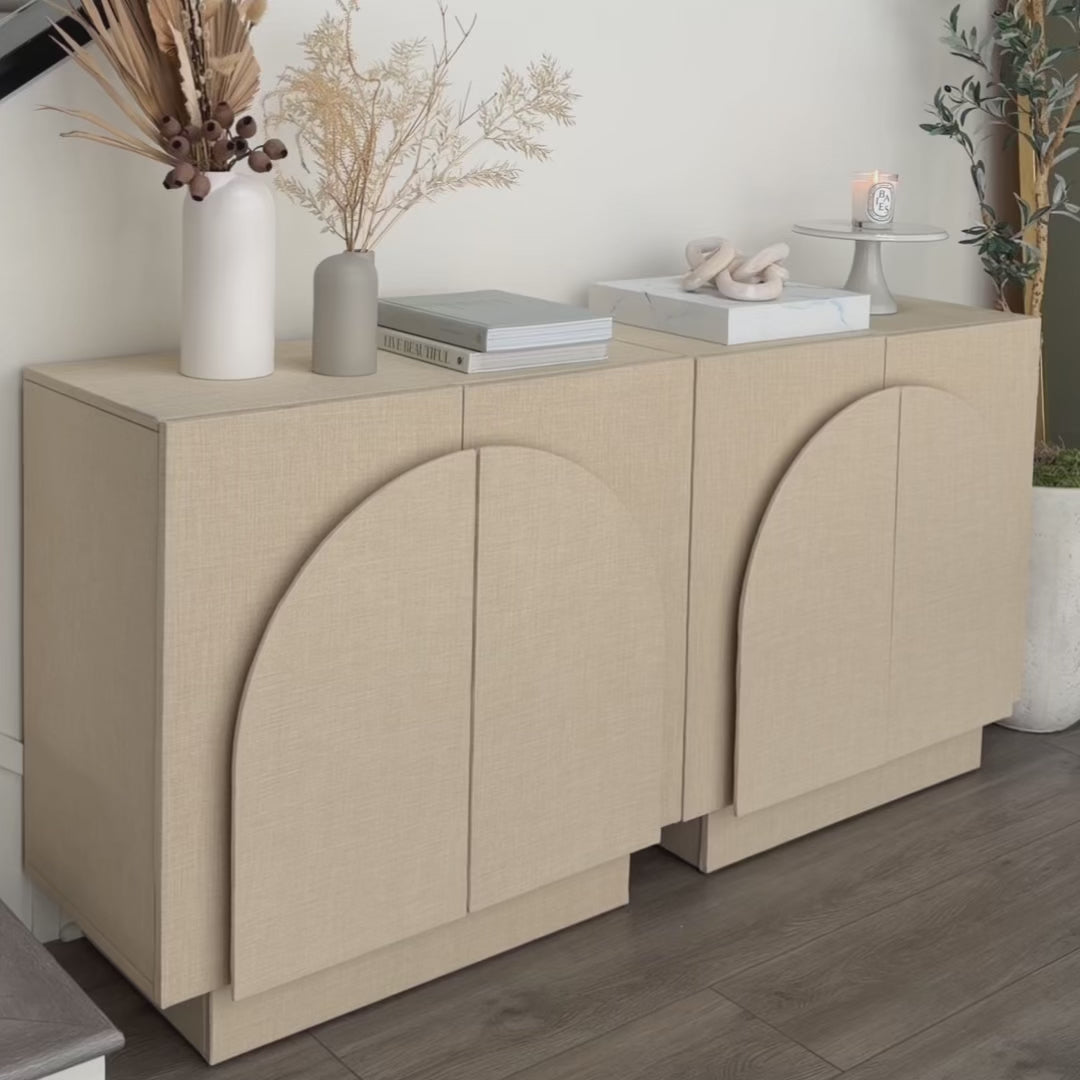 Iris Credenza Fabric Beige Set of 2 Arched | Nathan James