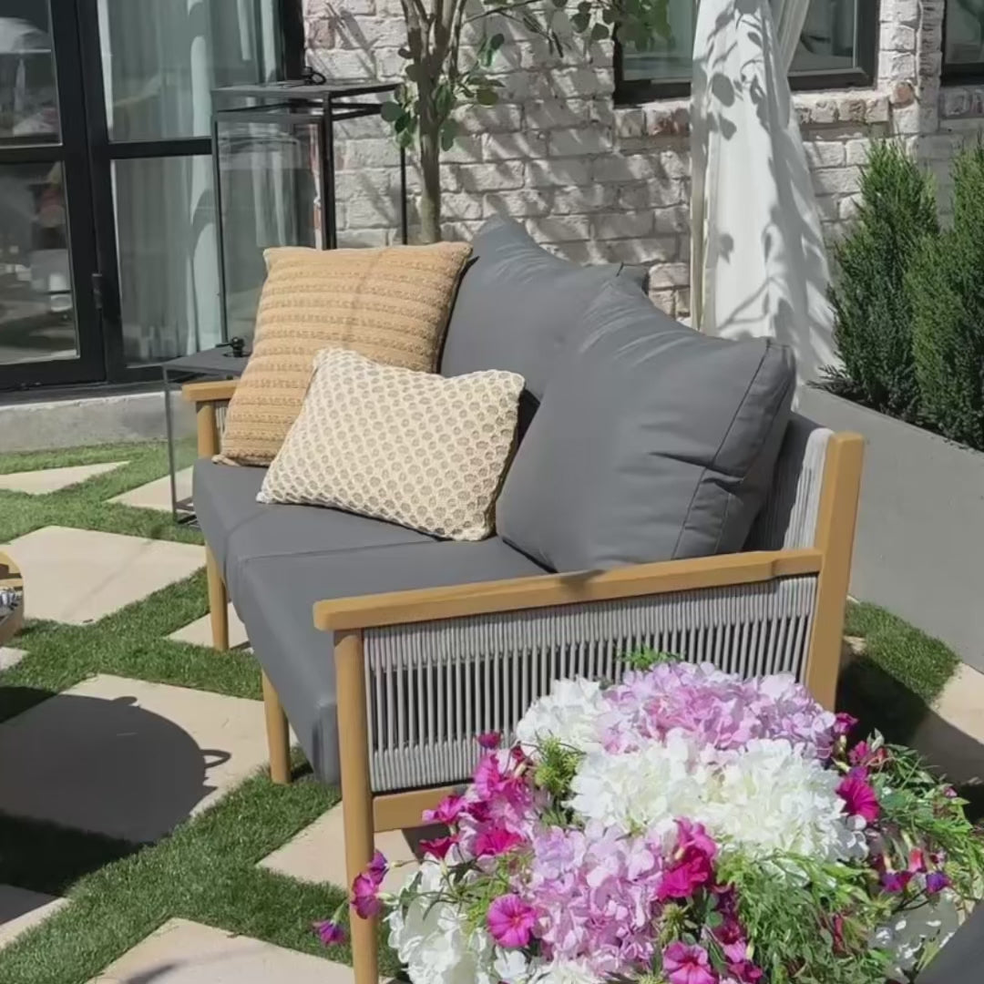 Kayden Outdoor Seating Wood Rope Medium Gray Arm Chair | Nathan James