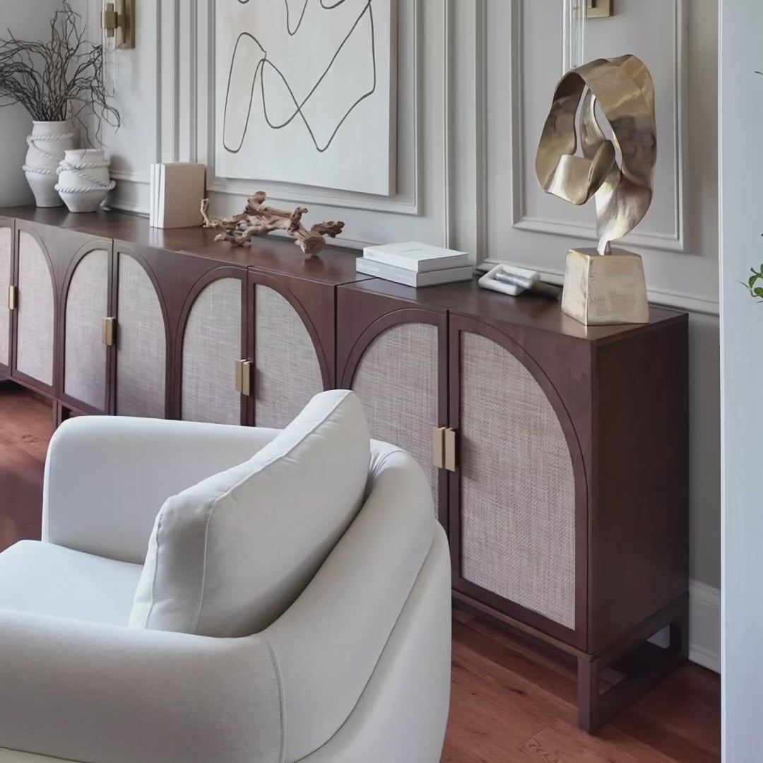 Paxton Boho Rattan Arched Door Storage Cabinet Brown | Nathan James