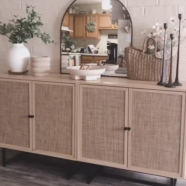 Boho Kova Rattan Wood Light Oak Cabinet Metal Base | Nathan James