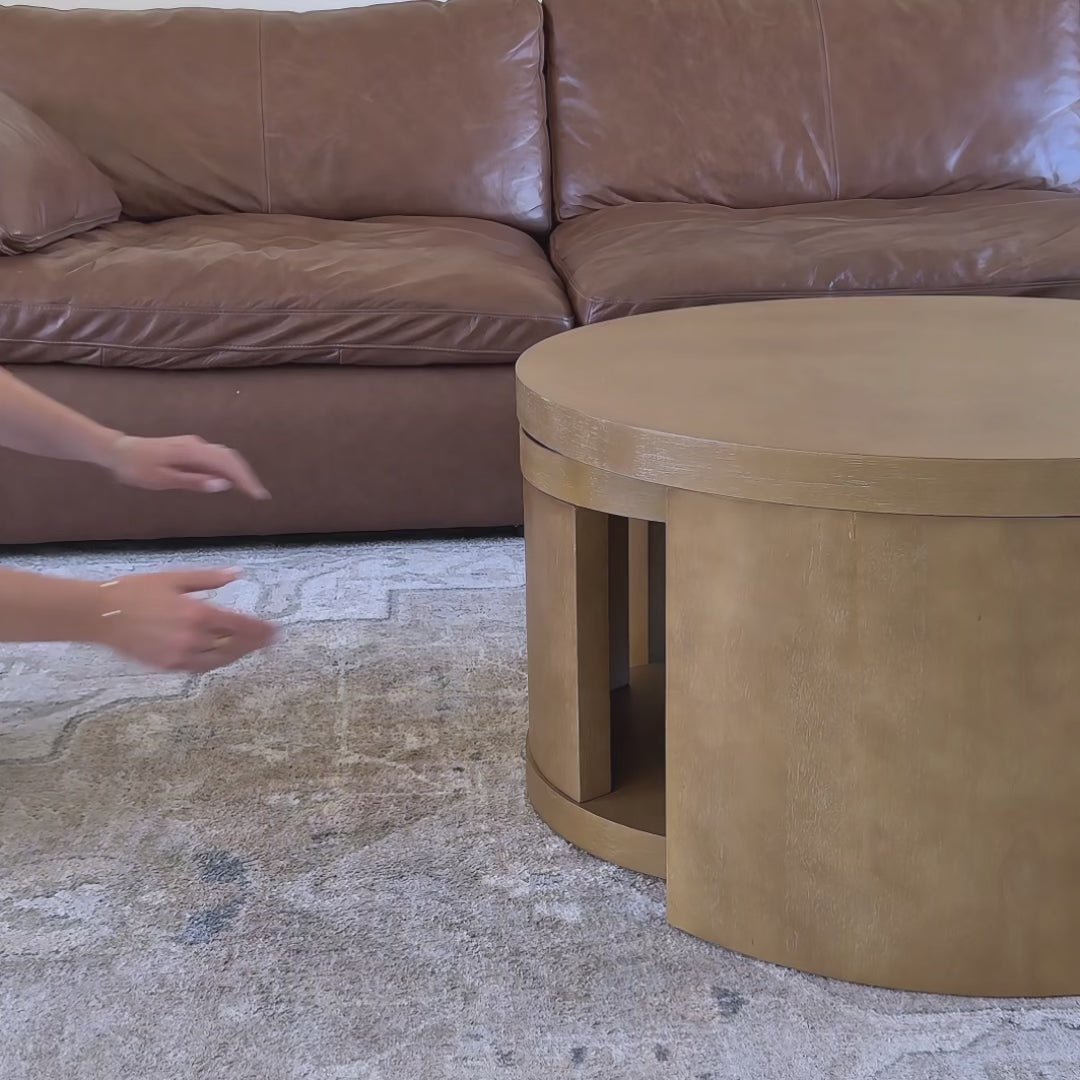 Uchu Round Wood Nesting Coffee Table Set Light Brown | Nathan James