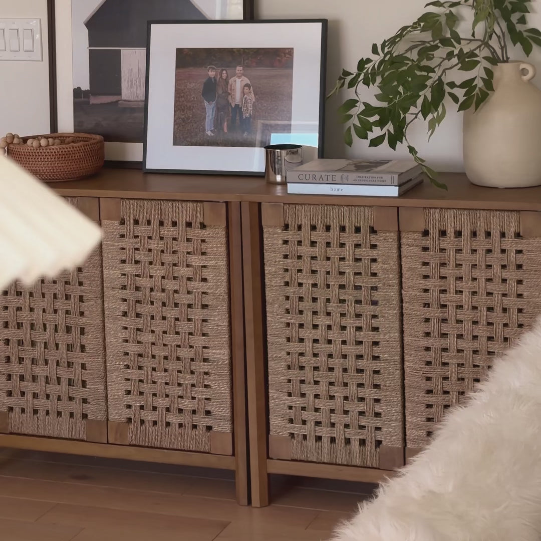 Aerie Credenza Woven Seagrass Light Brown Set of 3 | Nathan James