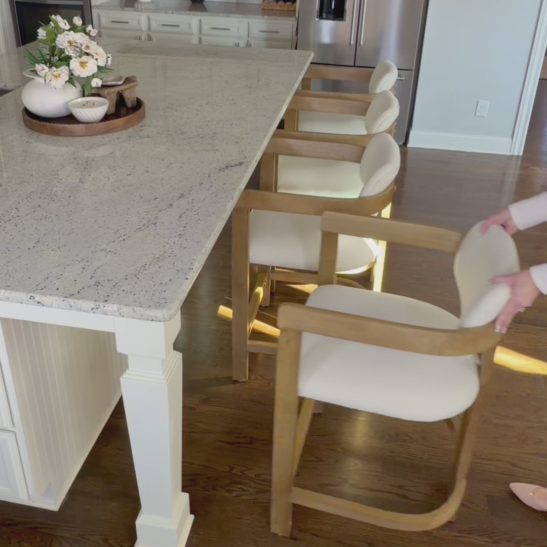 Veya Bar Stool Boucle Light Brown Set of 3 | Nathan James