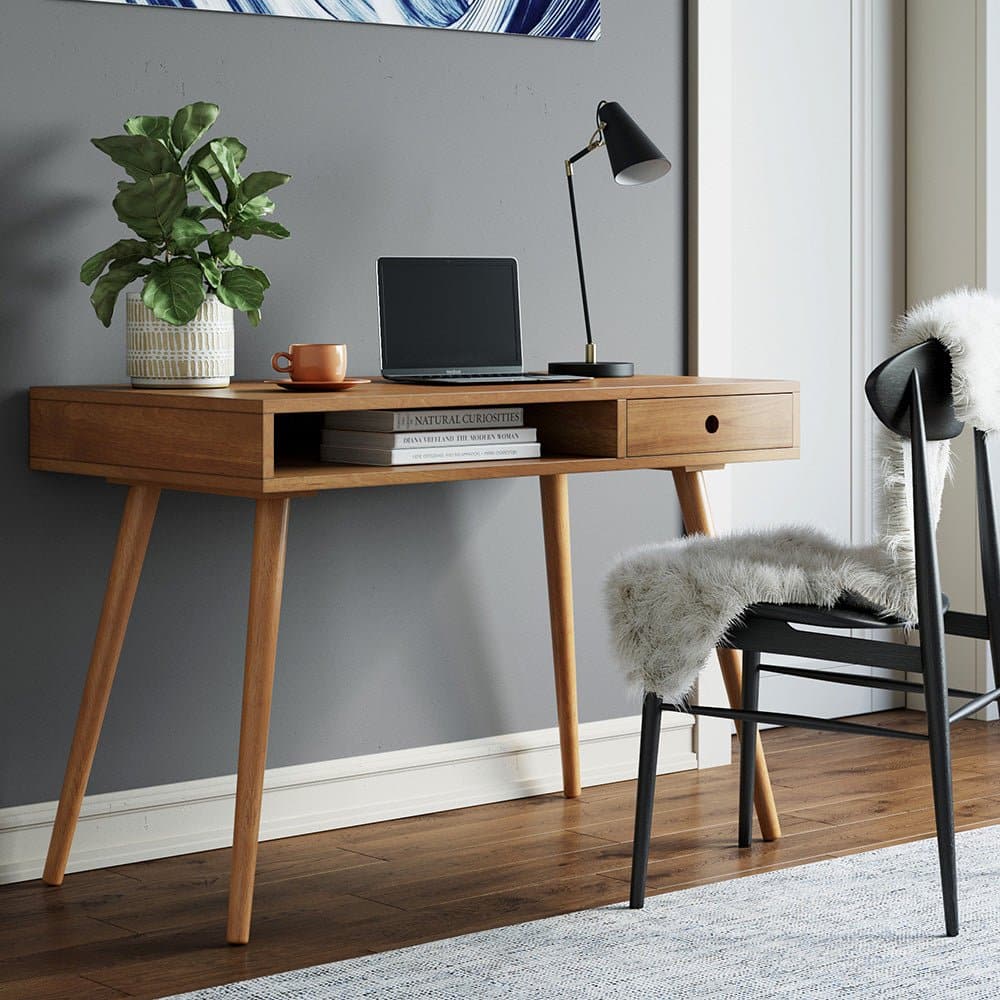 Wood Mid Century Modern Writing Desk Drawer