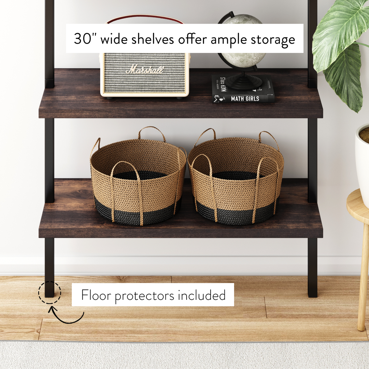 Theo Bookshelf Wood Nutmeg Matte Black 6-Shelf | Nathan James