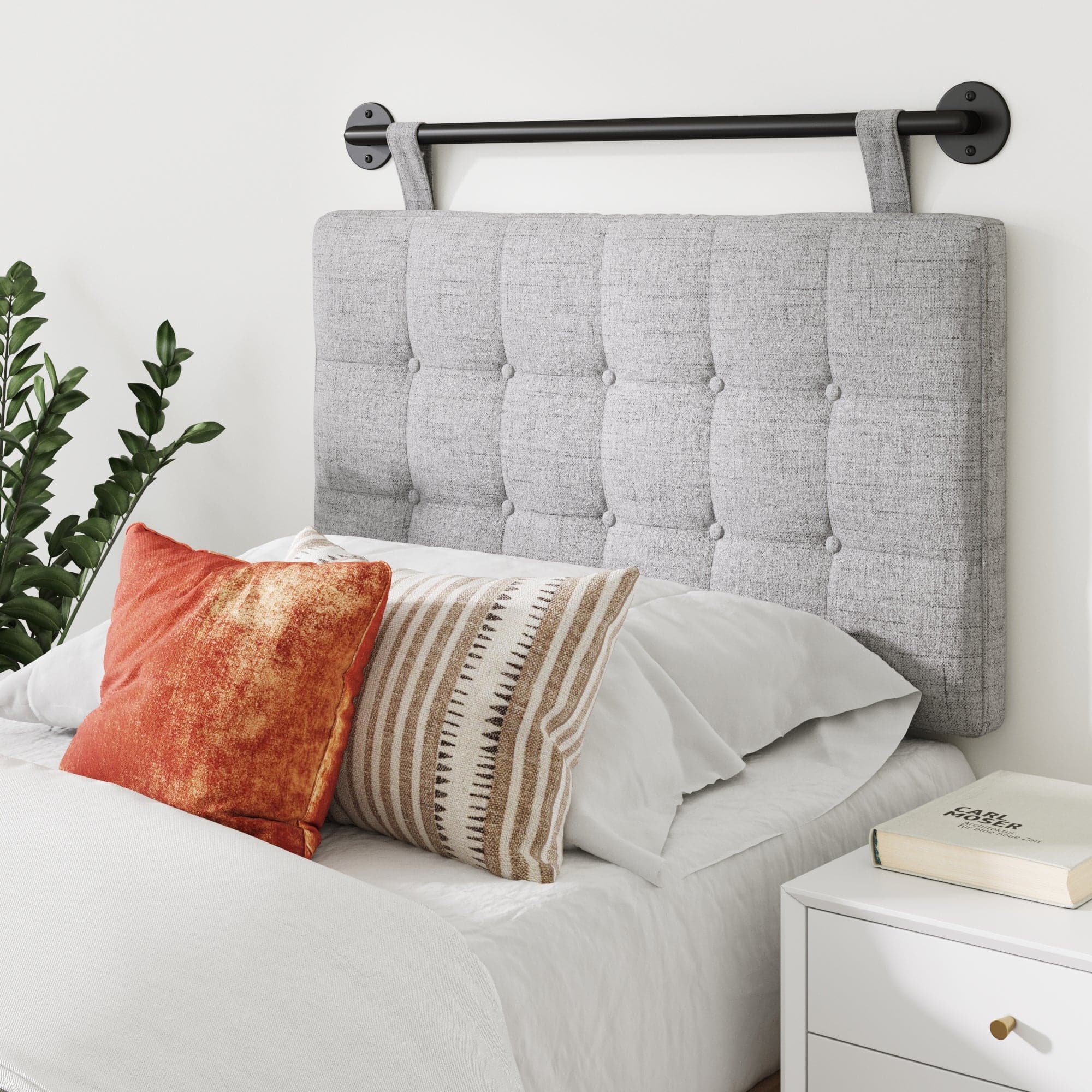 Nathan James Remi Twin Wall Mount Grey Button Tufted Headboard With ...